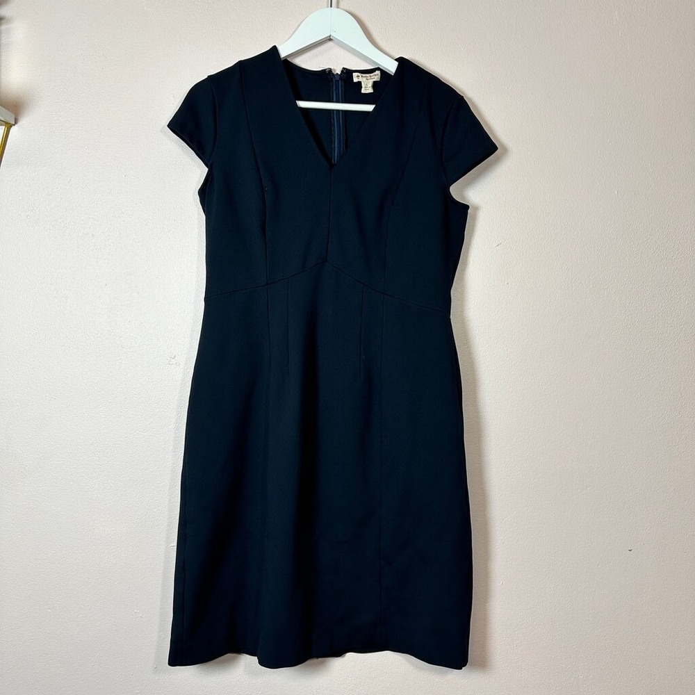 BROOKS BROTHERS Navy Blue V-Neck Cap Sleeve Sheath‎ Dress L